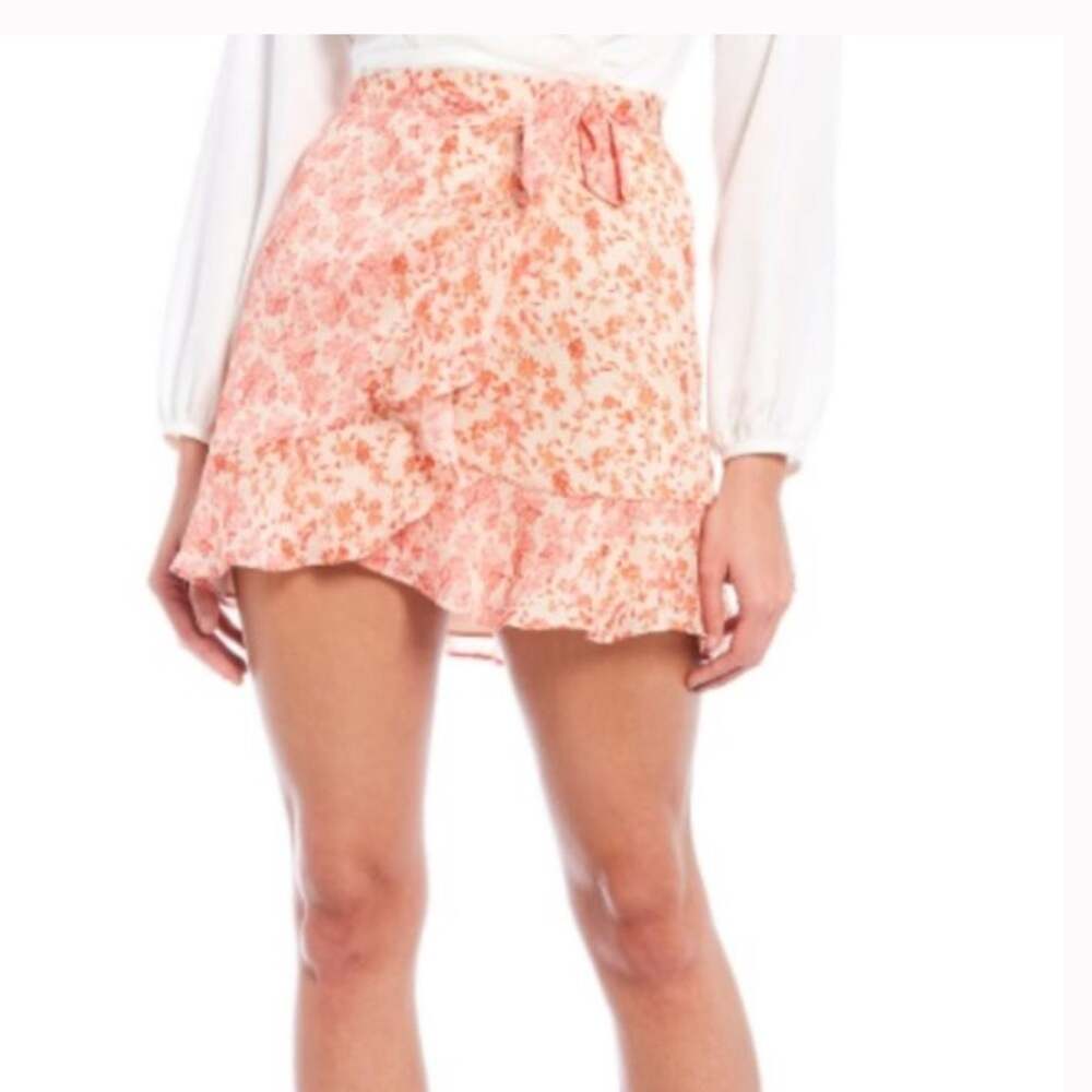 Gianni Bini skirt women's 10 mini faux wrap tiered ruffle ditsy floral peach NEW
